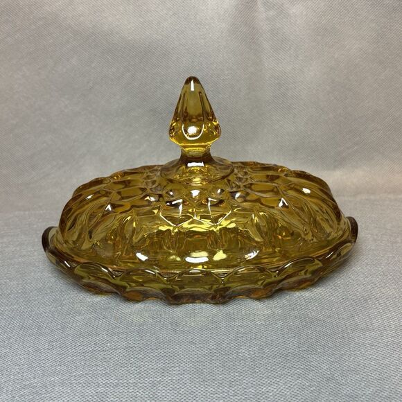 Vintage Anchor Hocking Fairfield Butter Dish w/Lid Decorative Amber Glass - Picture 1 of 12
